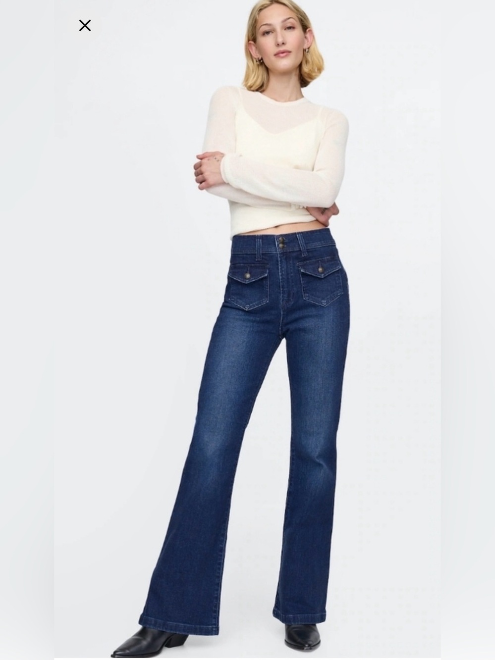 Gap 70s Flare 4 High Rise patch pockets LONG